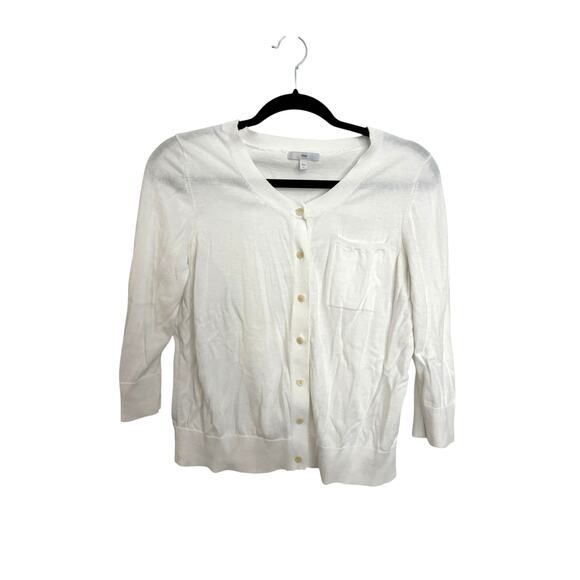 Gap Sweater Womens Large Button Front 3/4 Sleeve Cardigan White Cotton Preppy - Picture 1 of 5